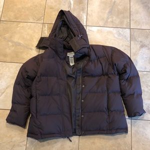 LL Bean Jacket Womens L Petite Down Puffer Hooded Full Zip Pockets Brown